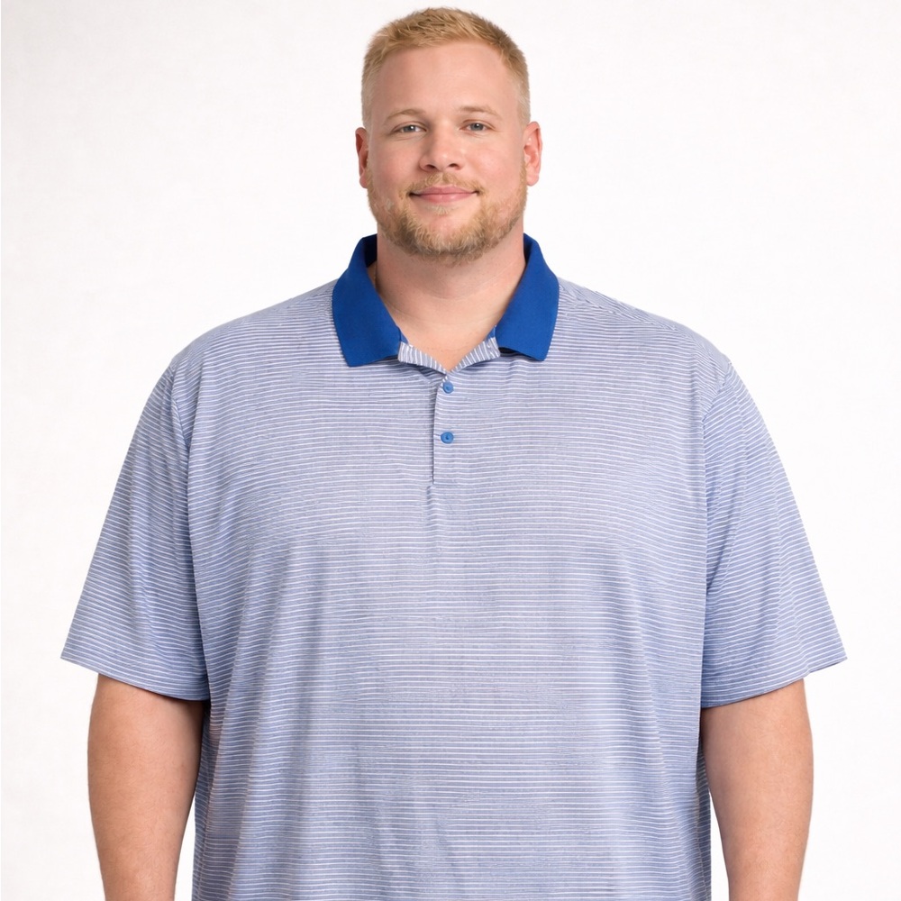 Nike Blue and White Striped Polo Shirt